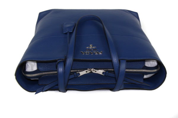 NEW PRADA Vitello Phenix Leather Shopping Tote Handbag, Blue