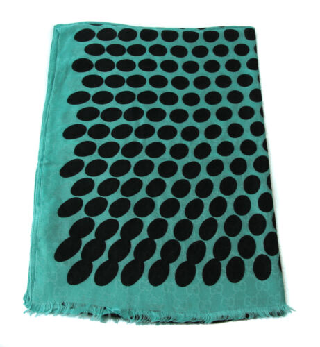 NEW/AUTHENTIC GUCCI 367220 GG Polka Dot Modal Viscose Scarf, Teal/Black