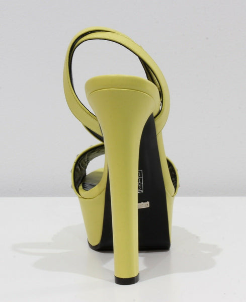 NEW/AUTHENT GUCCI 374523 Studded Leather Platform Sandals, Yellow Sz 38.5/8.5 US