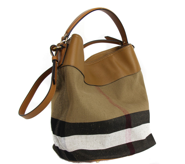 NEW BURBERRY Brit Grainy Canvas Check Medium Ashby Tassel Hobo Bag