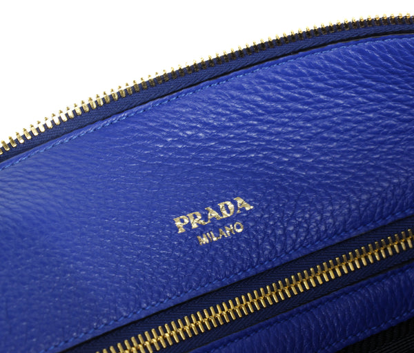 NEW PRADA Vitello Phenix Leather Crossbody Handbag, Blue