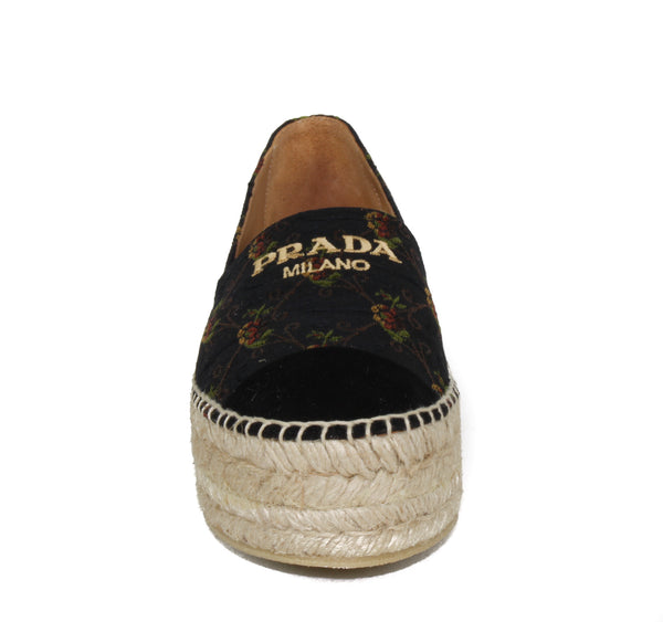 NEW PRADA Women's Jacquard Anemone Floral Espadrille Shoes, Size 37 / US 6