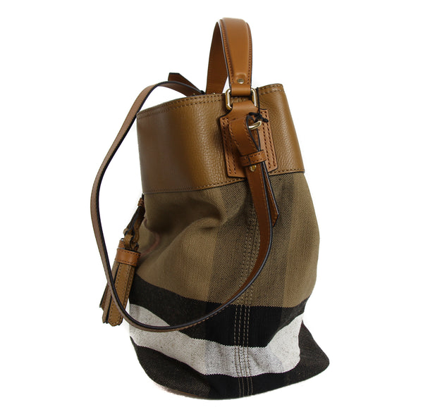 NEW BURBERRY Brit Grainy Canvas Check Medium Ashby Tassel Hobo Bag