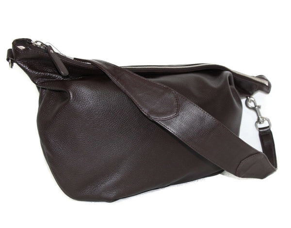 NEW/AUTHENTIC GUCCI 243308 Leather Messenger Travel Bag, Dark Cocoa