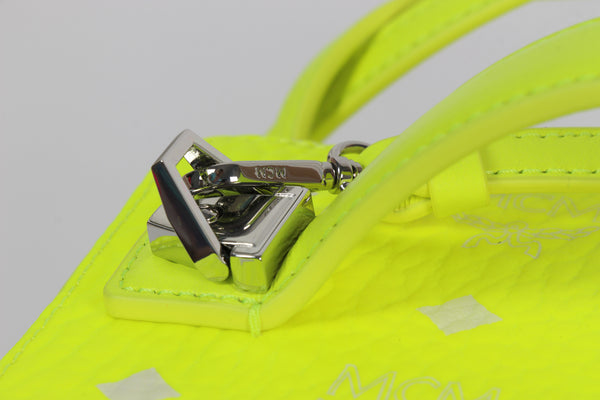NEW MCM Visetos One Size Rockstar Clutch Vanity Case Crossbody Bag, Neon Yellow