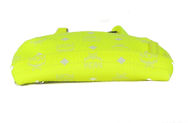 NEW MCM Visetos Small Coated Canvas Crossbody Convertible Waist Bag, Neon Yellow