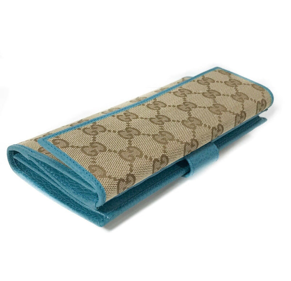 NEW/AUTHENTIC GUCCI 231841 GG Guccissima Canvas Wallet, Brown/Cobalt