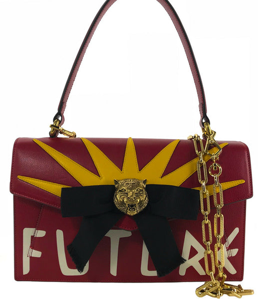 NEW/AUTHENTIC GUCCI 466417 Future Bow Feline Head Leather Bag, Multi