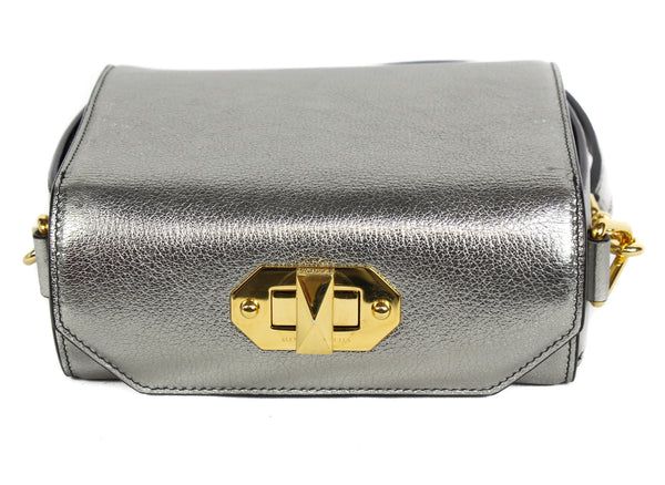 NEW ALEXANDER MCQUEEN Box 19 Metallic Grain Leather Convertible Crossbody Bag, Silver
