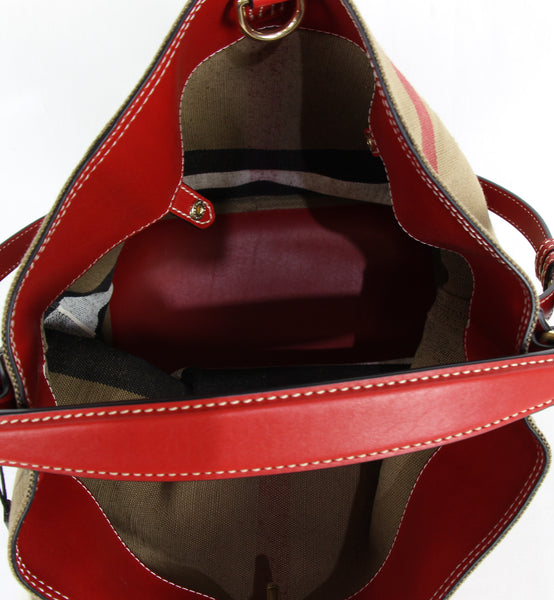 NEW BURBERRY Ashby Canvas Check Medium Hobo Bag