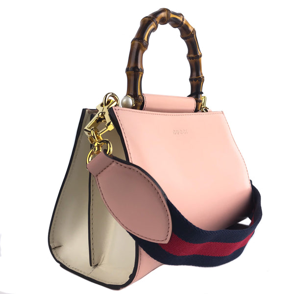 NEW GUCCI Nymphaea Mini Top Handle Leather Convertible Crossbody Bag, Pink