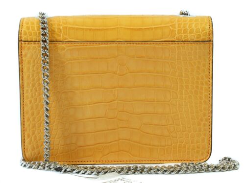 NEW/AUTHENTIC GUCCI 387609 Interlocking G Crocodile Shoulder Bag, Curcuma