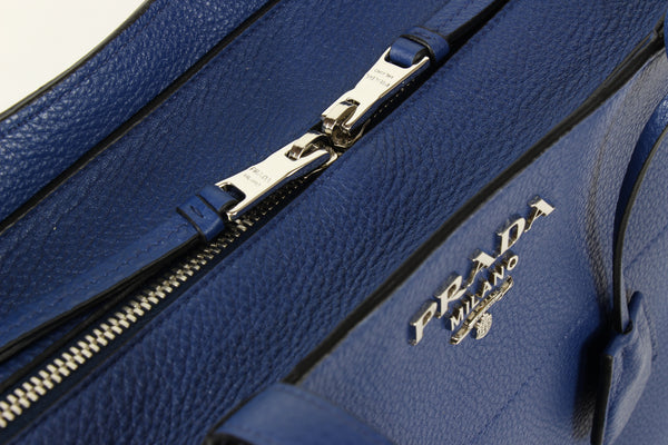 NEW PRADA Vitello Phenix Leather Shopping Tote Handbag, Blue