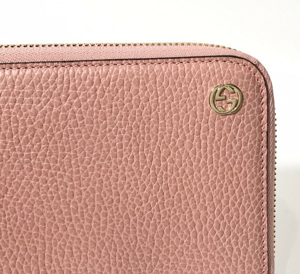 NEW/AUTHENTIC GUCCI 449347 Interlocking G Leather Zip around Wallet, Pink