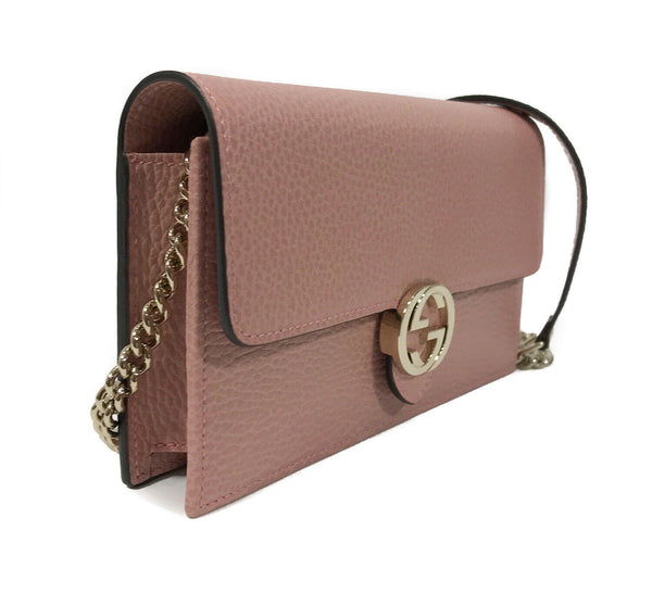 NEW GUCCI 510314 Interlocking Leather Chain Cross Body Wallet Bag, Pink