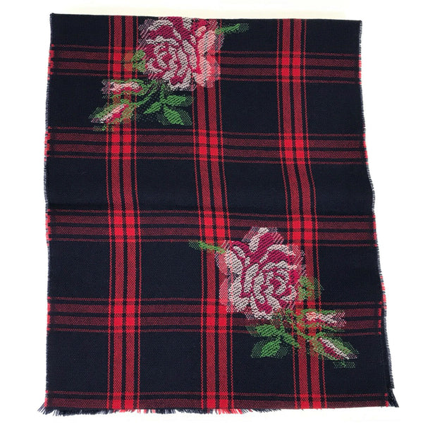 NEW/AUTHENTIC GUCCI 100% Wool Tartan Roses Scarf, Multicolor
