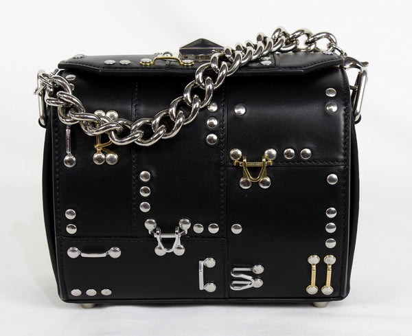 NEW ALEXANDER MCQUEEN Box 19 Hooks and Stud Convertible Leather Crossbody Bag, Black