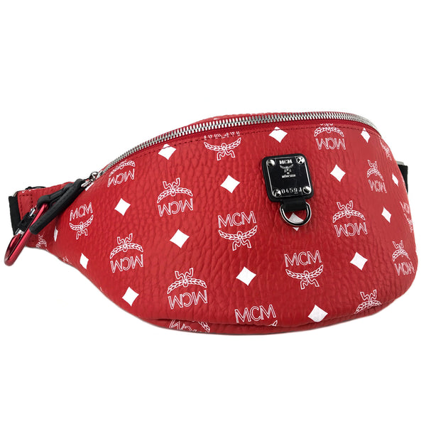 NEW MCM Visetos Coated Canvas Waist Bag Fanny Pack, Red