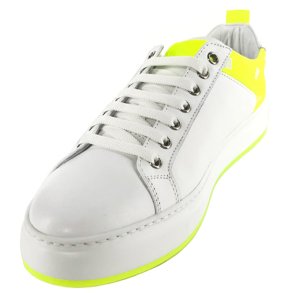 NEW MCM Logo Low Top Leather and Visetos Sneakers White/Yellow