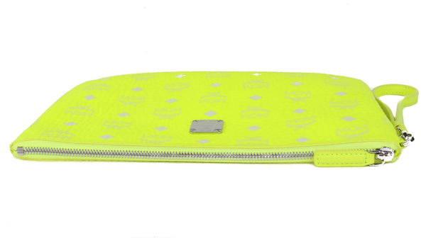NEW MCM Visetos Neon Yellow Medium Pouch Wristlet, Neon Yellow