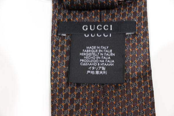 NEW/AUTHENTIC GUCCI 349391 Men’s Interlocking GG Woven 100% Silk Tie, Brown