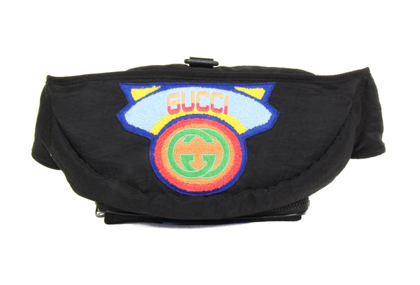 NEW GUCCI 536842 Belt Bag with Gucci 80's Patch Convertible Backpack, Black