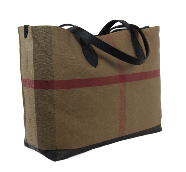 NEW BURBERRY Medium Reversible Doodle Canvas Check Tote