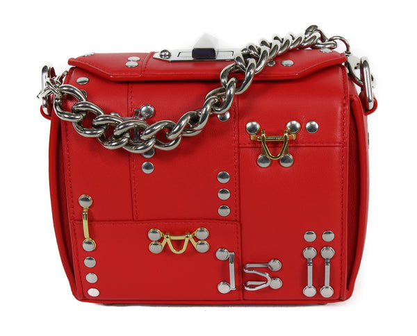 NEW ALEXANDER MCQUEEN Box 16 Hooks and Stud Convertible Crossbody Bag, Red