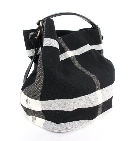 NEW BURBERRY Ashby Canvas Check Medium Hobo Bag