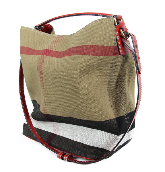 NEW BURBERRY Ashby Canvas Check Medium Hobo Bag