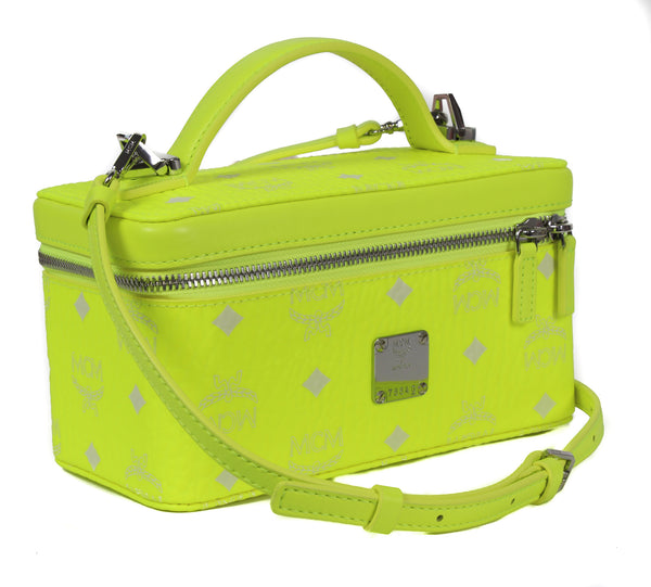 NEW MCM Visetos One Size Rockstar Clutch Vanity Case Crossbody Bag, Neon Yellow