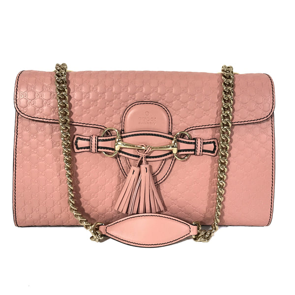 NEW/AUTH GUCCI 449635 Emily Medium Microguccissima Leather Shoulder Bag, Pink