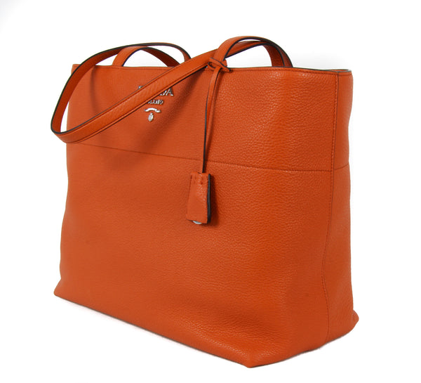 NEW PRADA Vitello Phenix Leather Shopping Tote Handbag, Orange