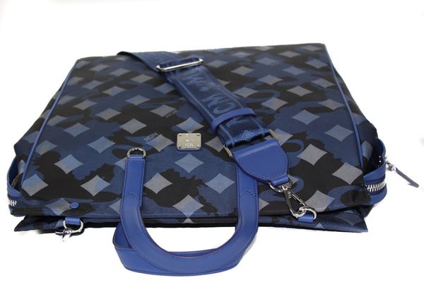 NEW MCM Visetos Nylon Top Zip Tote, Estate Blue