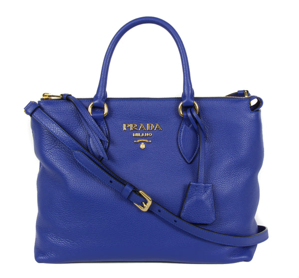 NEW PRADA Vitello Phenix Leather Crossbody Handbag, Blue