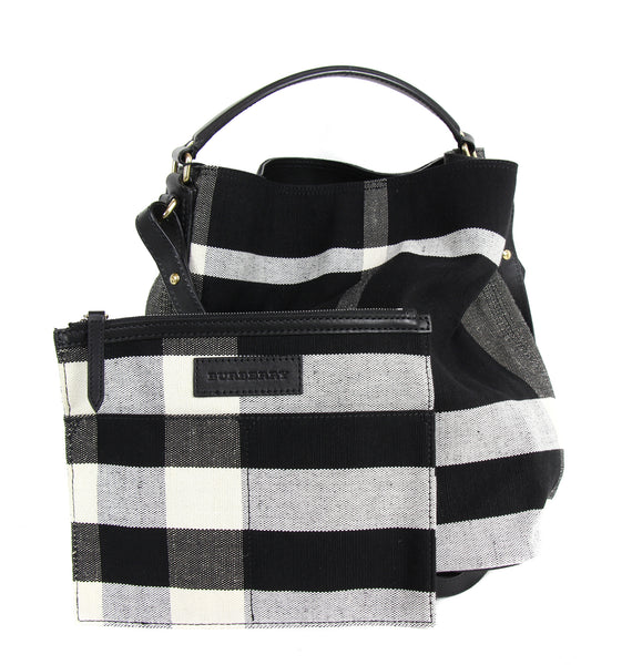 NEW BURBERRY Ashby Canvas Check Medium Hobo Bag