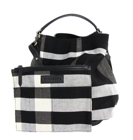 NEW BURBERRY Ashby Canvas Check Medium Hobo Bag