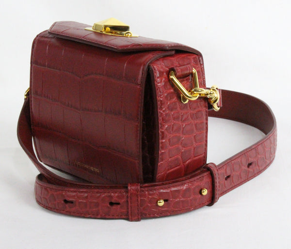 NEW ALEXANDER MCQUEEN Box 16 Silky Croc Embossed Convertible Crossbody Bag