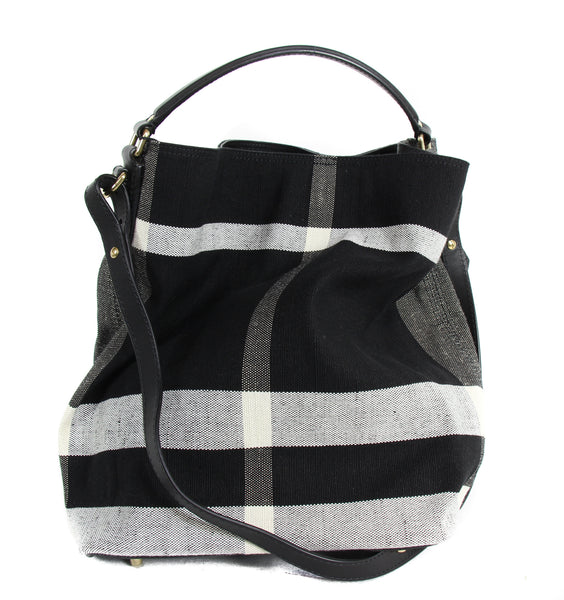 NEW BURBERRY Ashby Canvas Check Medium Hobo Bag