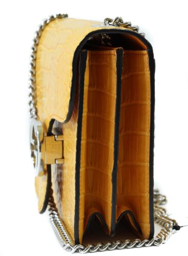 NEW/AUTHENTIC GUCCI 387609 Interlocking G Crocodile Shoulder Bag, Curcuma
