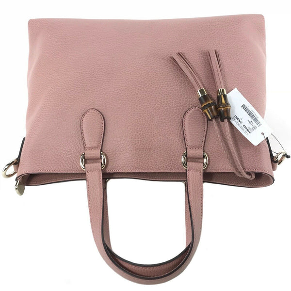 NEW/AUTHENTIC GUCCI 449642 Bamboo Tassel Leather Zip Top Shopping Bag, Pink