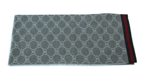 NEW/AUTH GUCCI 325806 Unisex Reversible 100% Wool GG Guccissima Scarf, Graphite