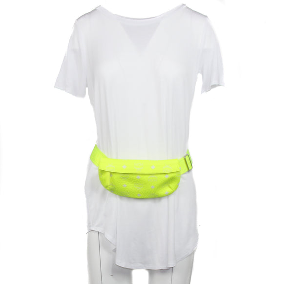 NEW MCM Visetos Small Coated Canvas Crossbody Convertible Waist Bag, Neon Yellow