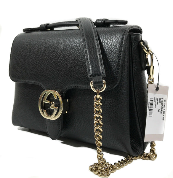 NEW/AUTHENTIC GUCCI 510302 Interlocking G Leather/Chain Borsa Crossbody Bag