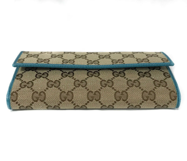 NEW/AUTHENTIC GUCCI 231841 GG Guccissima Canvas Wallet, Brown/Cobalt
