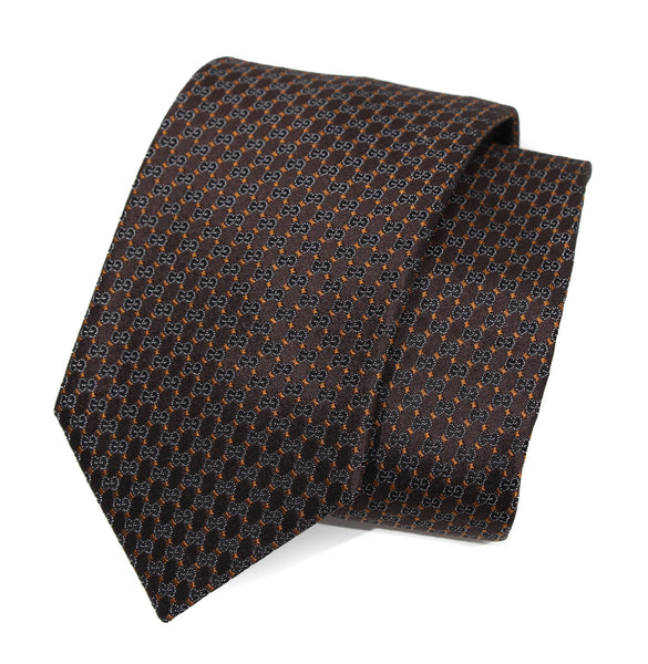 NEW/AUTHENTIC GUCCI 349391 Men’s Interlocking GG Woven 100% Silk Tie, Brown