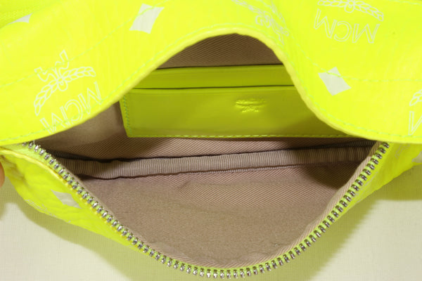 NEW MCM Visetos Small Coated Canvas Crossbody Convertible Waist Bag, Neon Yellow