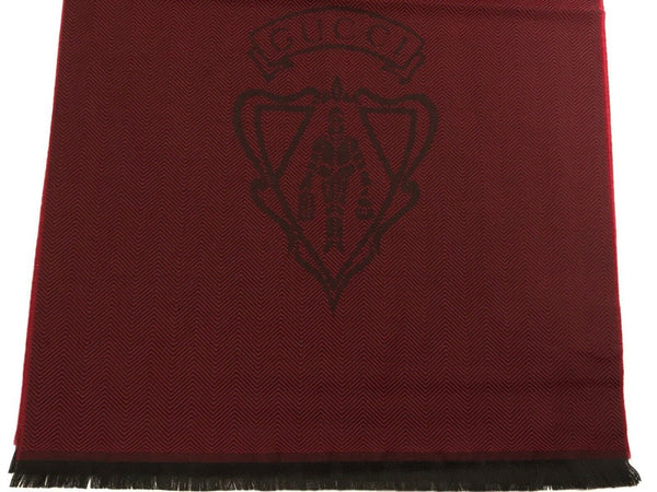NEW/AUTH GUCCI 344993 Unisex Hysteria Crest 100% Wool Scarf, Red/Dark Burgundy