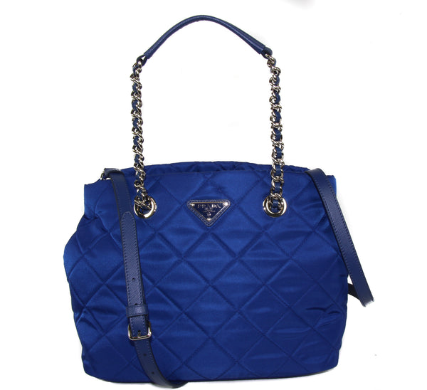 NEW PRADA Quilted Nylon Tote Crossbody Bag, Blue