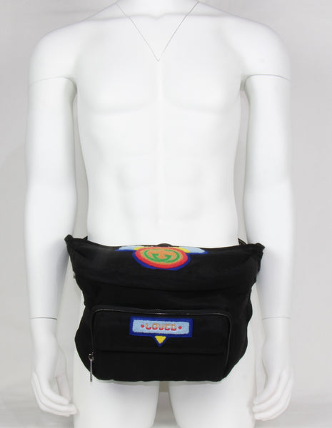 NEW GUCCI 536842 Belt Bag with Gucci 80's Patch Convertible Backpack, Black